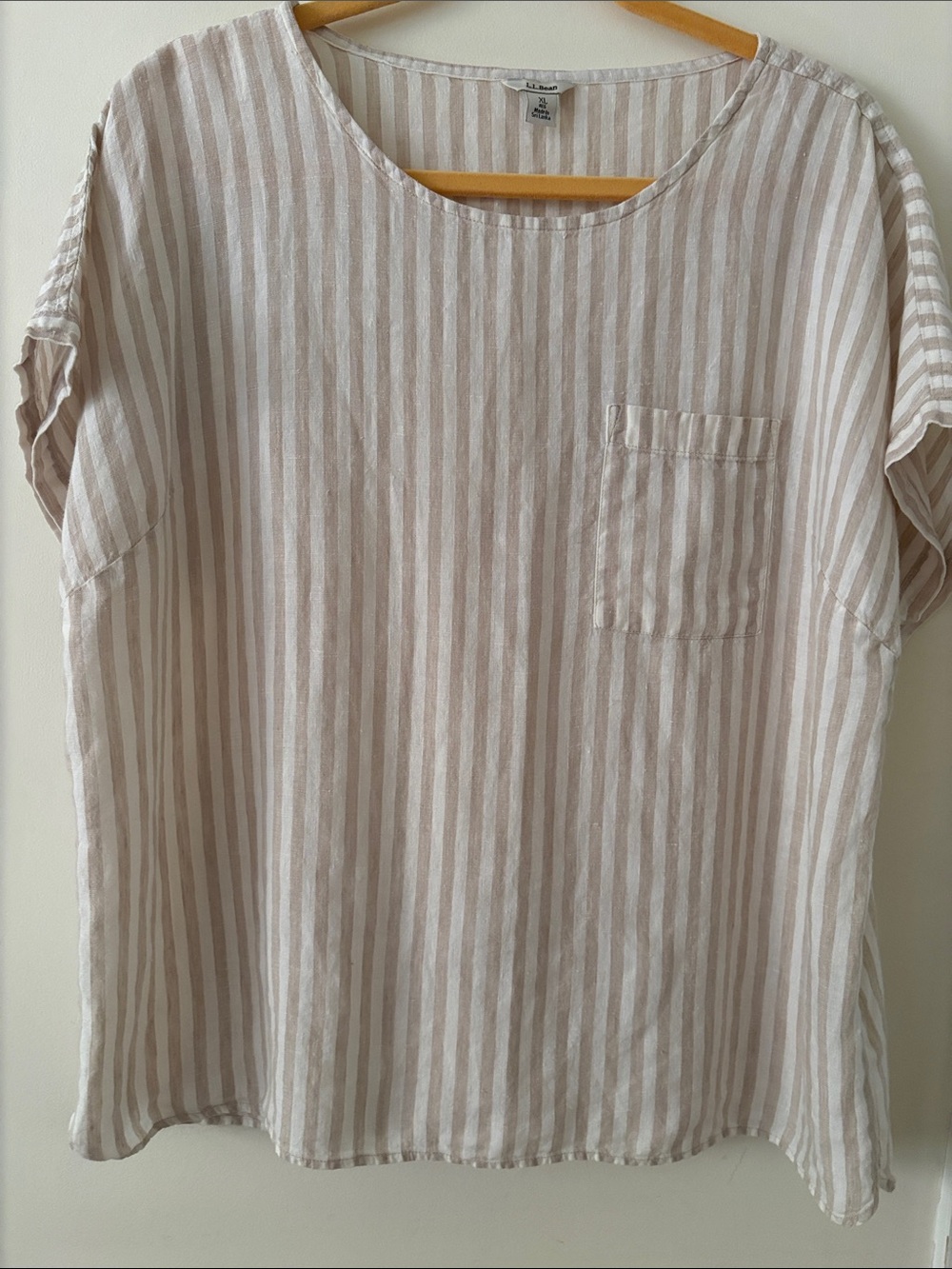 L.L. Bean Linen Tan and ivory Striped Relaxed Pocket Shirt